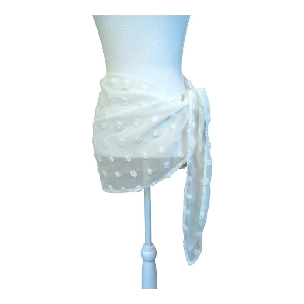 Sarong Coverups Short White Chenille Bubbles XL - Picture 2 of 12